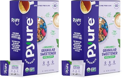 Pyure Organic Stevia Packets | Zero Calorie Sweetener For Coffee, 40 Count | Zero calorie organic stevia packets for coffee, tea, baking, keto, paleo, diabetic diets, lunchboxes, travel, and office