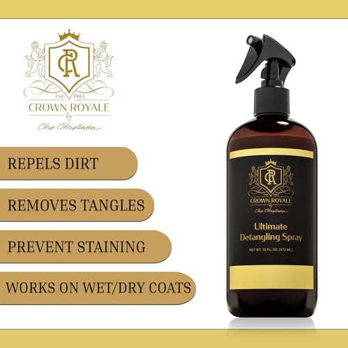 Crown Royale Ultimate Detangling Pet Spray Ready-to-Use, Removes Tangles, Prevents Stains, Repels Dirt, Made in USA, 16 oz