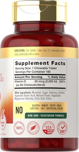 Carlyle Chewable Vitamin D3 2000 IU (50mcg) | 180 Chewable Tablets | Berry Flavor | Vegetarian, Non-GMO and Gluten Free Supplement