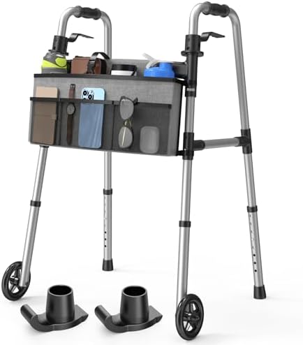 Loyoda Folding Walker with Basket and Glide Skis, 5" Wheels, Lightweight | Standard Walker for Seniors and Adults, Offers 8 Height Adjustments (31"-38"), Supports up to 350 lbs