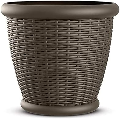 Suncast Wicker Planter w/ Drillable Drain Holes, Decorative Indoor/Outdoor Pot, 18in, Java