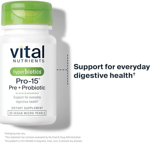 Hyperbiotics Vital Nutrients Pro-15 Prebiotics and Probiotics for Women and Men | 15 Science Backed Strains | Supports Occasional Constipation, Diarrhea, Gas & Bloating | 60 Vegan Time Release Pearls