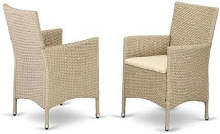 East West Furniture HVLC153V Valencia Patio Bistro Wicker Dining Chairs with Cushion, Set of 2, Cream