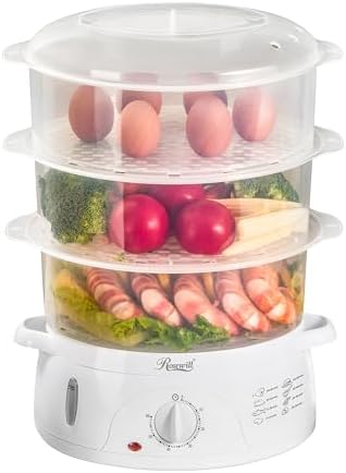 Rosewill Electric Food Steamer with 3 Tiers BPA-Free Stackable, Dishwasher Safe Baskets, 800W with fast steam heating within 40s