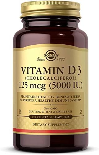 Solgar Vitamin D3 (Cholecalciferol) 125 Mcg (5000 IU), 120 Vegetable Capsules - Helps Maintain Healthy Bones & Teeth - Immune System Support - Non-GMO, Gluten Free, Dairy Free, Kosher - 120 Servings | Helps Maintain Healthy Bones & Teeth, Immune System S…