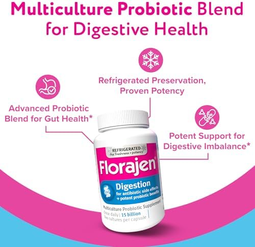 Florajen3 Digestion High Potency Refrigerated Probiotics | Restores Balance in Digestive System | for Antibiotic Side Effects | 60 Capsules