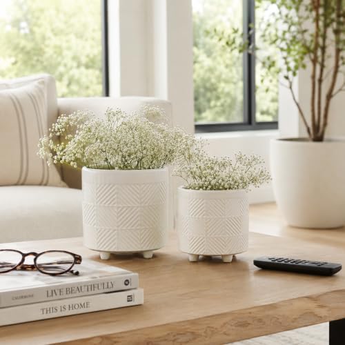 Set of 2 Ceramic Planter Pots – Indoor Planters for Plants, Patio Or Garden Outdoor Decor, Sculpted Petal Design – Home Decor, Ceramic Planters