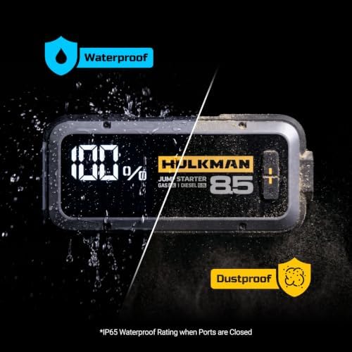 Hulkman Alpha85 Smart Portable Jump Starter, 2000A Battery Booster Pack with LED Display, Flashlight, 74Wh Power Bank & Jumper Cable