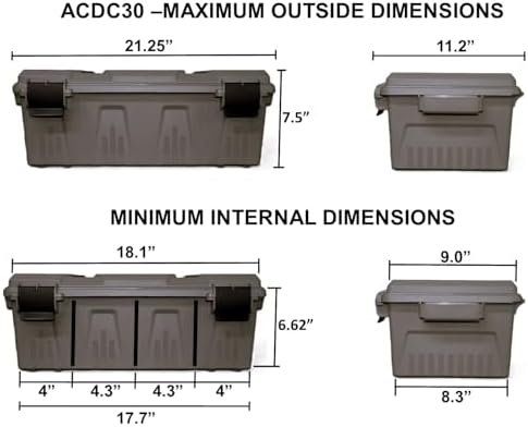 MTM ACDC30 Divided Ammo Crate Utility Box, Outdoor Gear & Tool Storage, Water- Resistant, Stackable, Snap Latch, 21"x11.2"x7.5", USA Made, Dark Earth