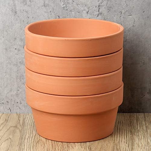 Briful 4 Shallow Terracotta Pots 5.5"x2.8" Flower Pots Clay Pottery Planter with Drainage Hole - Great for Cactus, Succulent Plants and Crafts