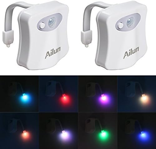 Ailun Toilet Night Light Motion Sensor LED 8 Colors Changing, 2 Pack | Motion Sensor Activated, Toilet Bowl Illuminate, Battery Not Included