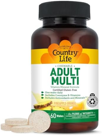 Country Life Adult Chewable Multivitamin, Pineapple Orange, 60 Wafers | 60 servings with coenzyme B vitamins
