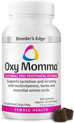 Breeder's Edge Oxy Momma Soft Chews, Postnatal Vitamin Supplement for Lactating Dogs and Cats, Supports Recovery, Hormones, and Next Pregnancy - for Medium & Large Dogs, 40ct Soft Chews