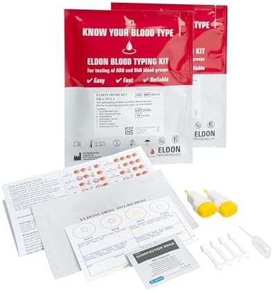 Eldoncard Blood Typing Kit, 2 Test Pack | Know Your Blood Type, Accurate Instant Home Testing, Determine A, O, B, RHS-D Negative & Positive Groups