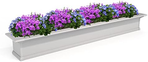 Mayne Yorkshire 60in Self-Watering Rectangular Window Box Planter, White | Self-watering, All season, Fade resistant, Customizable, Mounting brackets included, Built-in overflow, 15-year warranty