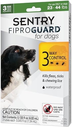 Sentry Fiproguard for Dogs, Flea and Tick Prevention for Dogs (23-44 Pounds), Includes 3 Month Supply of Topical Flea Treatments | Ideal for Medium Dogs 23-44 lbs; Kills Fleas, Ticks & Chewing Lice for 30 Days; 8 weeks+; Vet-Quality OTC Formula