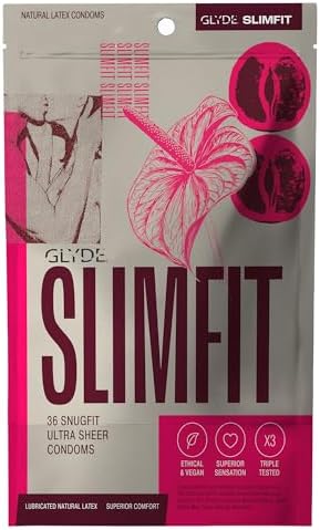 GLYDE Slimfit Snug Fit Condoms - Ultra-Thin Small Size - 12 Count, 49mm | Fragrance-Free, Lightly Lubricated, Body-Friendly, Vegan Formula Condoms, Strong and Secure Fit for Comfort and Natural Feel