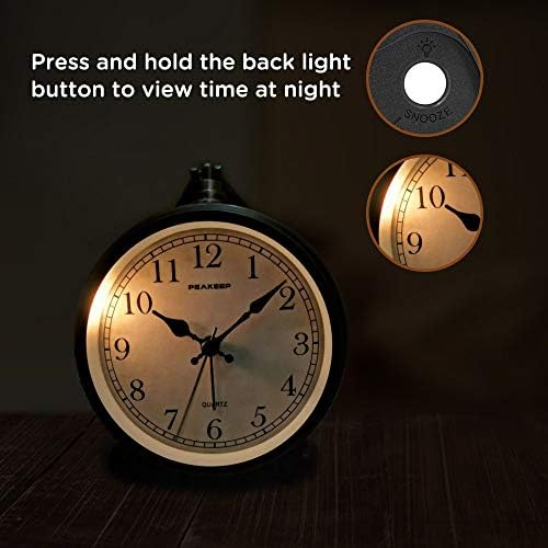 Peakeep 4" Small Battery Operated Analog Alarm Clock, Antique Retro Style
