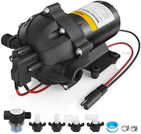 12V RV Water Pump, 5.0 GPM 55 PSI Diaphragm Pump, 20Volt Quiet Fresh Water Pump with Pressure Switch, Self Priming Pressure Pumps for RV Camper Boat Marine Food Truck, Dark Grey