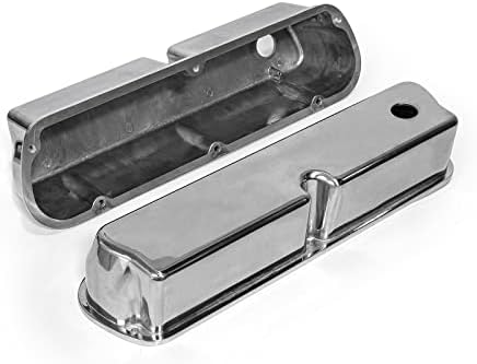 Speedmaster PCE314.1083.01 Compatible with Ford SB 289 302 351 Windsor Polished Aluminum Plain Valve Covers - Tall w/Hole