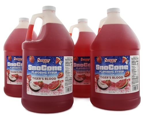 Snappy Tigers Blood Sno Cone Syrup, 1 Gallon 4 Pack, Ready to Use for Snow Cone Machines and Shaved Ice