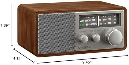 Sangean SG-116 AM/FM Analog Wooden Cabinet Receiver, Walnut-Silver