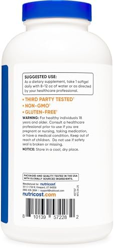 Nutricost Fish Oil Omega 3 Softgels with EPA & DHA, 240 Softgels, GMO-Free | 1000mg of Fish Oil, 560mg of Omega-3, Gluten Free