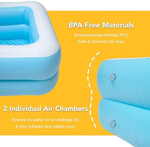Inflatable Kiddie Pool, 50x33x17 Inch Rectangular