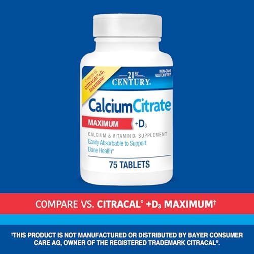 21st Century Calcium Citrate Plus D3 Maximum - 630 mg Calcium, Bone Health Support, Easily Absorbable, Gluten Free, Non-GMO, Compare to Citracal +D3, 400 Tablets
