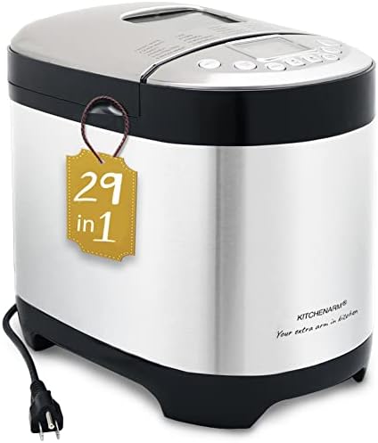 KITCHENARM 29-in-1 SMART Bread Machine with Gluten Free Setting 2LB 1.5LB 1LB Bread Maker Machine with Homemade Cycle - Stainless Steel Breadmaker
