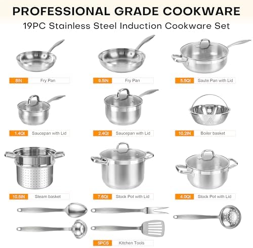 Duxtop Stainless Steel Pots and Pans Set, 19PC Induction Cookware Set