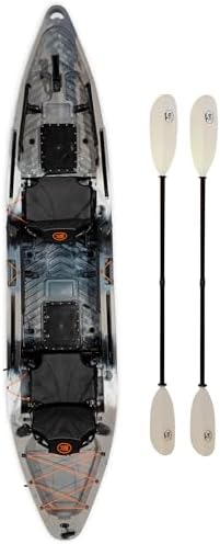 BKC Brooklyn 13.0 Pro Tandem Fishing Kayak, 2 to 3 Person | 800 lb capacity, adjustable frame seats, large dry storage, rod holders, stable wide hull, tandem or solo paddling