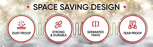 Christmas Ornament Storage Box, 4 Individual Trays Xmas Storage Container, Fits 64 Ornaments Decoration Balls, Constructed of Durable Polyester Material (Red)