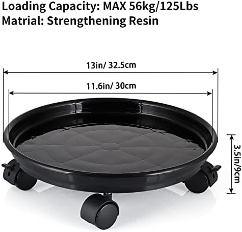 Skelang 13" Plant Caddy, Movable Plant Stand Pot Saucer, Plant Pallet Tray Trolley with Casters, Plant Dolly for Garden Planter, Deck Potted Plant