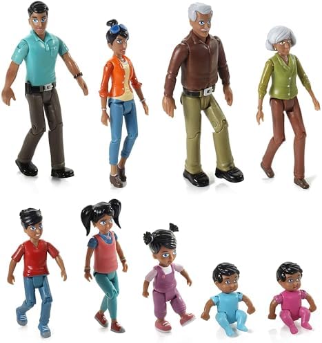 Beverly Hills Doll Collection Sweet Li'l Family Hispanic Dollhouse People Set of 9 Action Figure Set - Grandpa, Grandma, Mom, Dad, Sister, Brother