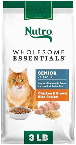 Nutro Wholesome Essentials Senior Dry Cat Food, Chicken & Rice, 14 lb | Real chicken #1 ingredient, essential antioxidants (Vitamin E & Selenium), Omega-6 for skin & coat, hairball control