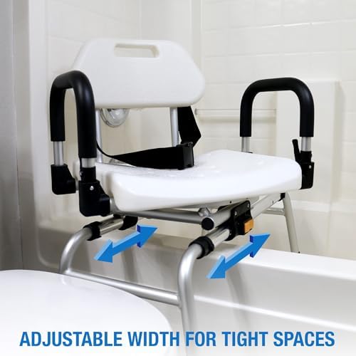 DMI Tub Transfer Bench and Shower Chair with Non Slip Aluminum Body, FSA Eligible, Adjustable Seat Height and Cut Out Access, Holds Weight up to 400 Lbs, Bath and Shower Safety, Transfer Bench