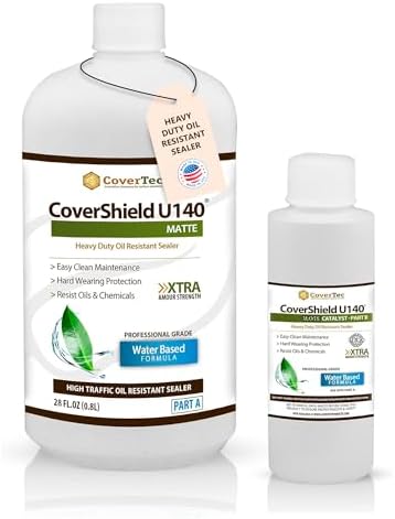 CoverTec CoverShield U140 Matte, Heavy-Duty Gas and Oil Resistant Concrete Sealer, Hard Surface Sealer, 1 Gal | Prof-Grade (2) Part Kit