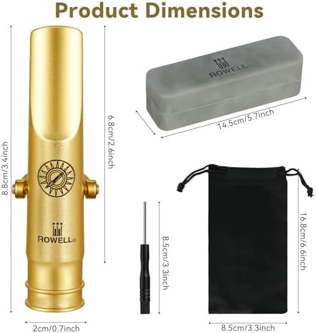ROWELL Alto Saxophone Metal Mouthpiece Jazz Sax Mouthpiece- 5-Level Adjustable Ligature & Protective Cap Rich Full Tone -Ideal for Jazz, Bebop
