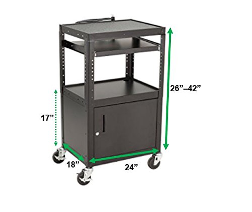 Norwood Commercial Furnitur Adjustable Metal AV Cart with Locking Cabinet & Power