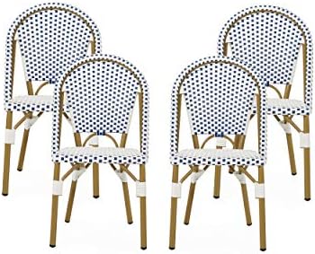 Christopher Knight Home Philomena Outdoor French Bistro Chair (Set of 4), Black + White + Bamboo Print Finish