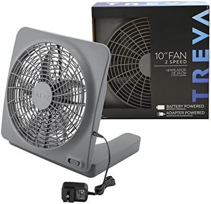 Treva 10 in Portable Desktop Battery Fan 2-Speed with AC Adapter Graphite | Yes
