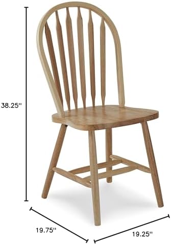 IC International Concepts Solid Wood Windsor ArrowBack Chair, Unfinished