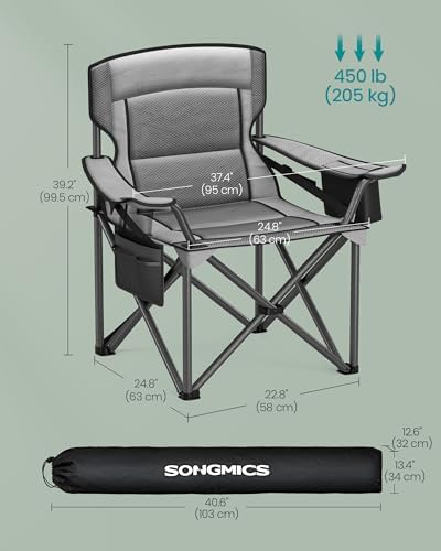 SONGMICS Folding Camping Chair, 450 lb Capacity | Folding lawn chair with cup holder and heavy-duty design, Ink Black, UGCB066B01