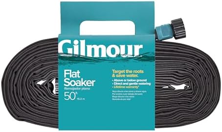 Gilmour 50' Black Flat Weeper Soaker Hose for Garden Beds, Drip Irrigation Outdoor Hose, Flexible Garden Hose for Vegetable Gardens, Flower Beds