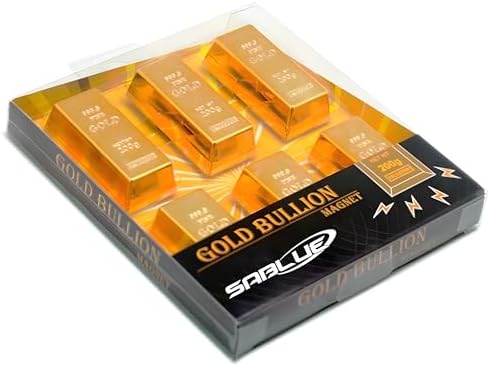 SABLUE 6X Replica Mini Gold Bar Refrigerator Magnets Fake Golden Paper Weight Brick Bullion Movie Prop Novelty Gift Joke (E0-Magnets L)