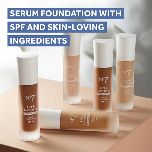 No7 Lift & Luminate Triple Action Serum Foundation, Cool Ivory, 1 Fl Oz | Liquid Makeup with SPF 15, Dewy Glowy Base, Radiant Formula for Mature Skin