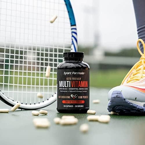 Sport Formula Daily Keto Superfood Multivitamin BCAA Amino Acid Powder Capsules for Men and Women. Won't Upset Your Stomach: Natural Vitamin B