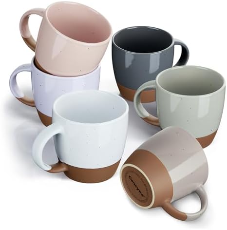 Morandi Color Ceramic Coffee Mugs Set of 6 (Large), 18 oz Coffee Cups with Handle, Latte Mug, Big Mug for Women, Men, Great for Tea Hot Chocolate