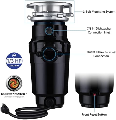 Waste Maid Garbage Disposal, Anti-Jam, Continuous Feed, 1/2 HP Standard | Anti-Jam Stainless Steel Food Waste Grinding System, Quiet Continuous Feed, Easy 3-Bolt Mount, 8-Yr Warranty 10-US-WM-158-3B